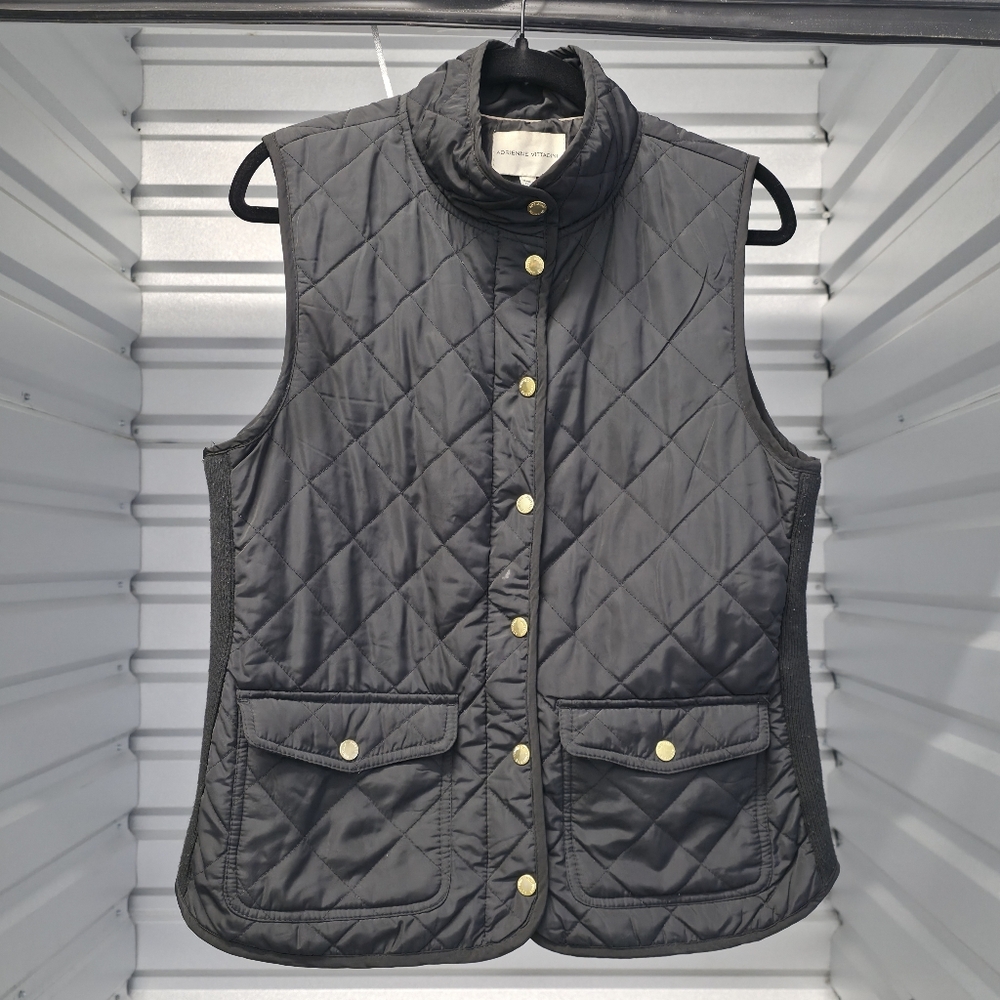 L Adrienne Vittadini Black Quilted Puffer Vest Sleeveless